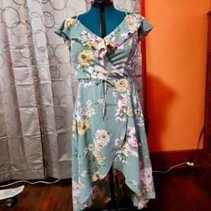 By & By green floral hi-low dress